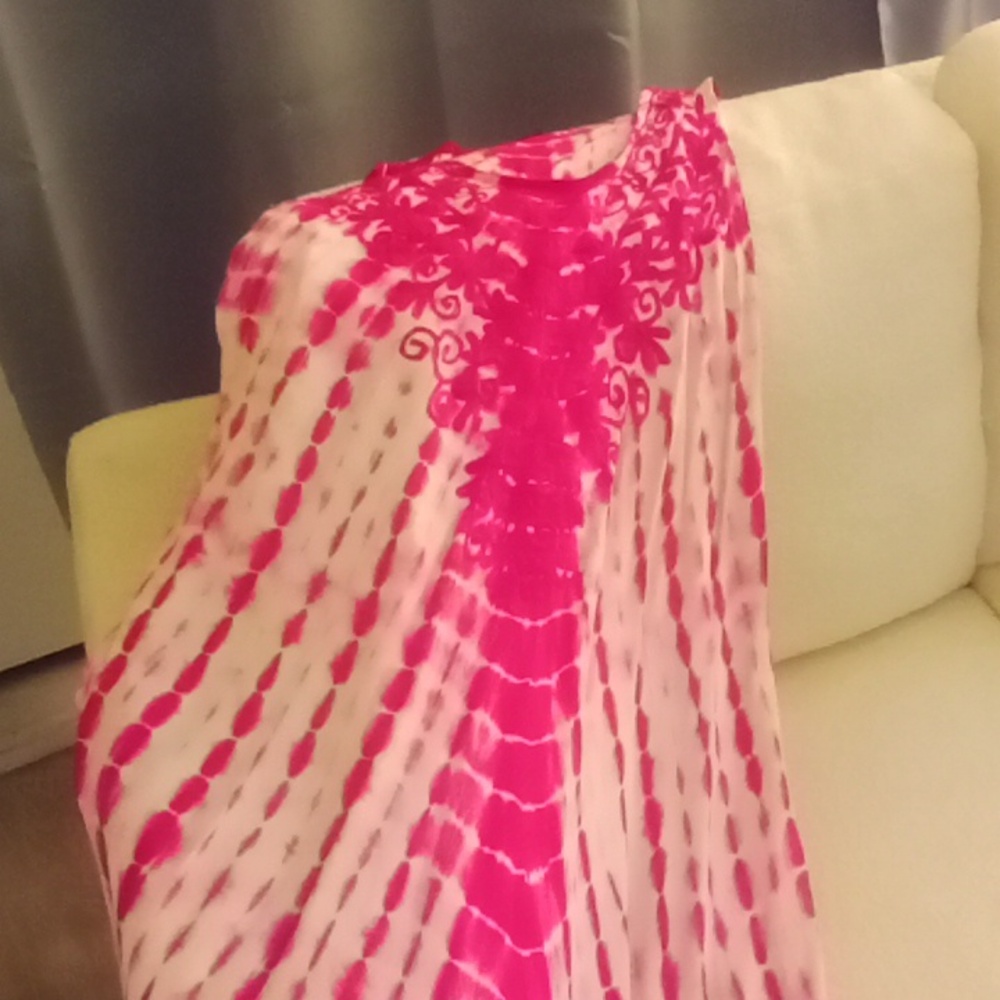 Mango Pink and White Midi Dress